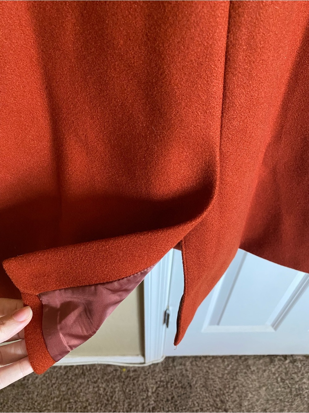 Allegra K Rust Orange Long Double Breasted Coat Size L Retro Mod - Picture 10 of 11